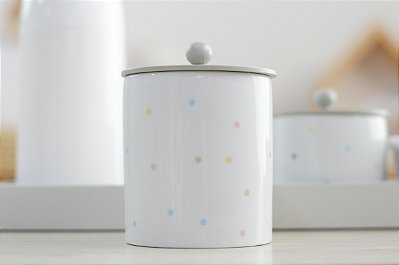 Kit Higiene Porcelana Bebê Maternidade Poa Colorido Unissex Bandeja Cinza