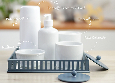 Kit Higiene Cuidado Bebê Porcelana Maternidade Royal Quarto Meninos Pote Porcelana Algodão Cotonete