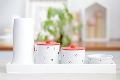 Kit Higiene Porcelana Infantil Bebê Maternidade Decoração Cereja Pote Algodão Cotonete Meninas