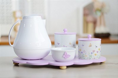 Kit Higiene Bebê Maternidade Quarto Meninas Tema Borboletas Lilas Potes Cotonete Algodão Cuidados Bebê