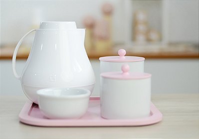 Kit Higiene Porcelana Quarto Meninas Infantil Rosa K195 Bebê Cuidados Pote Algodão Moderno