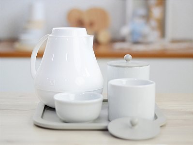 Kit Higiene Maternidade Bebê Cuidados K195 Unissex Potes Em Porcelana Algodão Cotonete