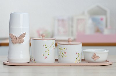 Kit Higiene Porcelana Bebê Flores Personalizado Pintado a mão