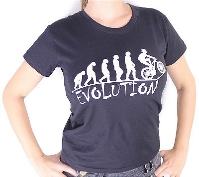 FEMININA Camiseta 100% Algodão Bike Evolution - Preto