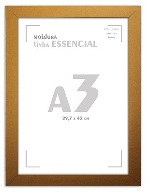 Moldura A3 Larga 3 Cm C/ Vidro - DOURADA
