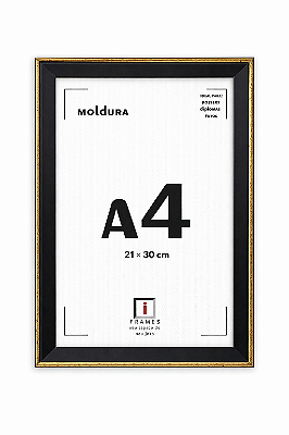 Moldura Premium A4 21x30 Para Certificado Diploma Com Vidro - FILETE OURO