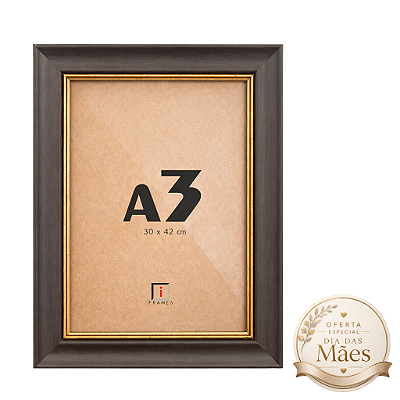 Moldura A3 30x42 cm Super Premium Ébano P/ Imagens Posters - COM VIDRO