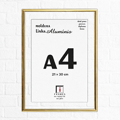 Moldura A4 21x30 De Alumínio Com Vidro Duplo Para Certificados - DOURADA