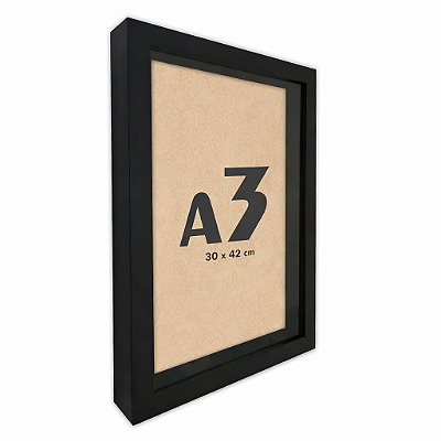 Moldura Quadro Caixa Alta A3 30x42 Com Espaçamento Interno De 3cm - PRETA