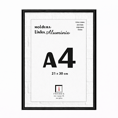 Moldura A4 21x30 De Alumínio Com Vidro Duplo Para Certificados - PRETA