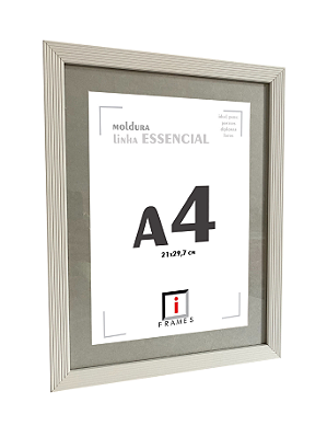 Moldura Ripada C/ Vidro e Paspatur de 3 Cm P/ Imagem A4 21x30 - BRANCO GELO