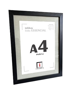 Moldura Ripada C/ Vidro e Paspatur de 3 Cm P/ Imagem A4 21x30 - PRETA