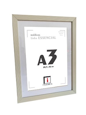 Moldura Ripada C/ Vidro e Paspatur de 3 Cm P/ Imagem A3 30x42 - BRANCO GELO