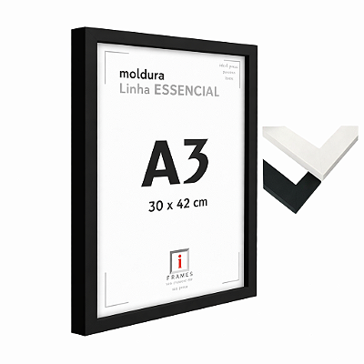 Moldura Caixa Alta A3 30x42 cm P/ Posters Imagens Fotos - COM VIDRO