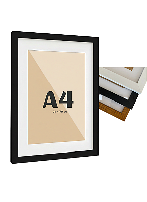 Moldura Quadro Com Vidro E Paspatur De 3 Cm P/ Imagem A4 21x30 cm (2x2)