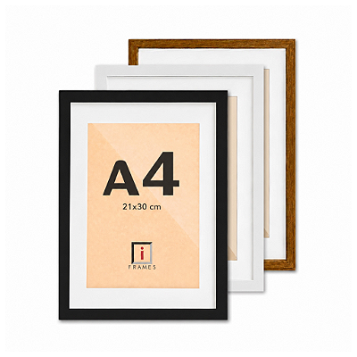 Moldura Quadro Com Vidro E Paspatur De 3 Cm P/ Imagem A4 21x30 cm (2x2)