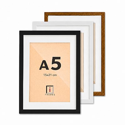 Moldura Quadro A5 15x21 cm P/ Posters Imagens Fotos C/ Paspatur 3cm - C/ Vidro (2x2)