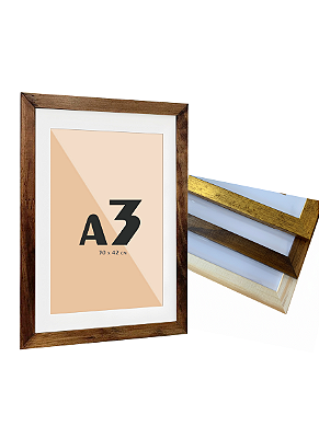 Moldura Quadro A3 30x42 cm Com Vidro E Paspatur De 3 Cm P/ Imagem Fotos (2x1)