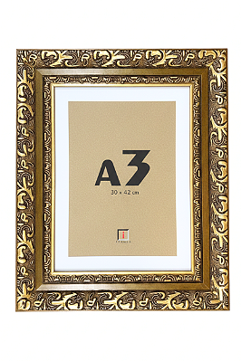 Moldura A3 30x42 cm Clássica Entalhada Com Paspatur P/ Posters Imagens Fotos- Com Vidro