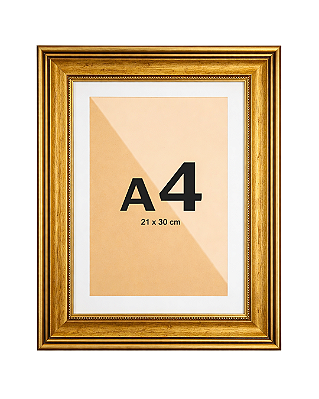 Moldura A4 Dourada Versailles 21x30 cm Clássica Dourada Com Paspatur P/ Imagens Fotos