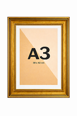 Moldura A3 30x42 cm Dourada Versailles Clássica Dourada C/ Vidro Com Paspatur P/ Imagens Fotos