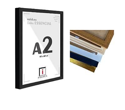 Moldura A2 Caixa Alta 42x60 cm C/ PETG - C/ Vidro - Perfil 3x1,5 cm