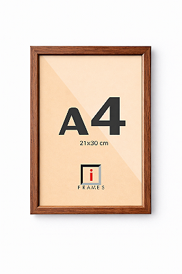 Moldura A4 21x30 cm Caixa alta 3x1,5 cm P/ Imagens - Madeira Nogueira C/ Vidro