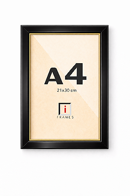 Moldura A4 21x30 cm Premium 3x1 cm Para Certificado Diploma Com Vidro - FILETE OURO