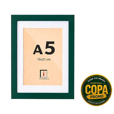 Moldura Quadro A5 15x21 cm P/ Imagens Fotos C/ Paspatur 3cm - C/ Vidro - VERDE - Especial Copa