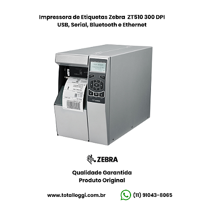 Impressora de Etiquetas Zebra ZT510 300dpi – USB, Serial RS232, Bluetooth e Ethernet