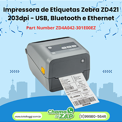 Impressora de Etiquetas Zebra ZD421 203dpi – USB e Ethernet