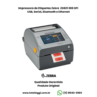 Zebra ZD621 300dpi – USB, Serial RS232, Bluetooth e Ethernet (ZebraNet)