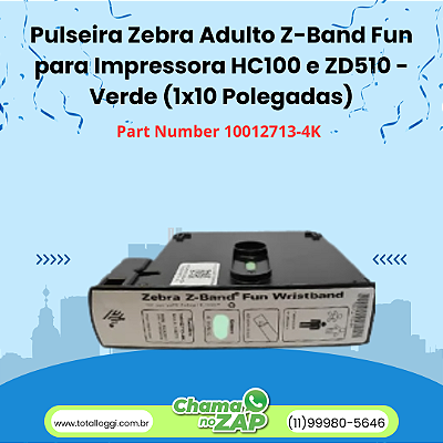Pulseira Zebra Adulto Z-Band Fun para Impressora HC100 e ZD510 - Verde (1x10 Polegadas)