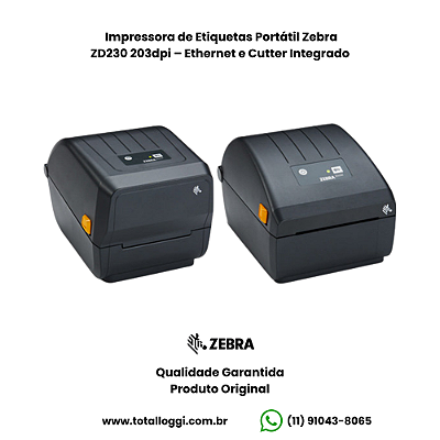 Impressora de Etiquetas Zebra ZD230 203dpi – Ethernet e Cutter Integrado