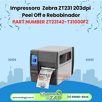 Impressora Zebra ZT231 203dpi c/ Peel Off e Rebobinador
