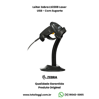 Leitor Zebra LS2208 Laser - USB (Com Suporte)