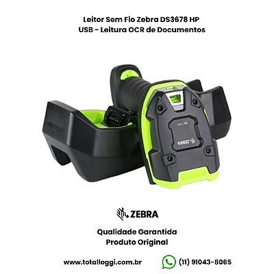 Leitor Sem Fio Zebra DS3678 HP USB (Leitura OCR de Documentos)