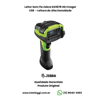 Leitor Sem Fio Zebra DS3678 HD Imager 2D QR Code - USB