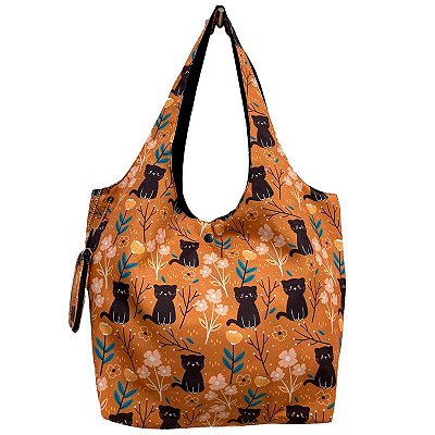 Bolsa Tote Gato Flores Mostarda
