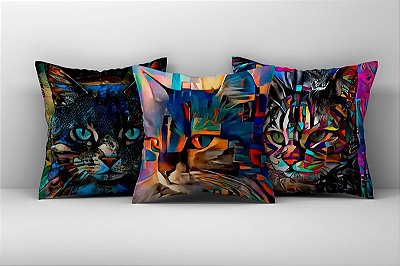 Capa de Almofada Gatos Abstratos Coloridos