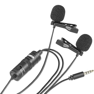 Microfone de Lapela Duplo Condensador Omnidirecional para Celular e Câmera - Boya BY-M1DM