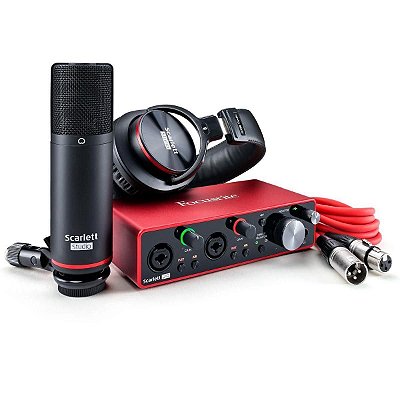 Kit de Interface de Áudio Focusrite Scarlett 2i2 Studio de 3ª Geração