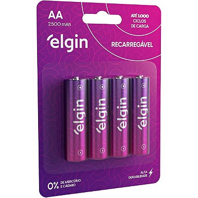 Pilha Recarregável Elgin AA 2500mah com 4 unidades