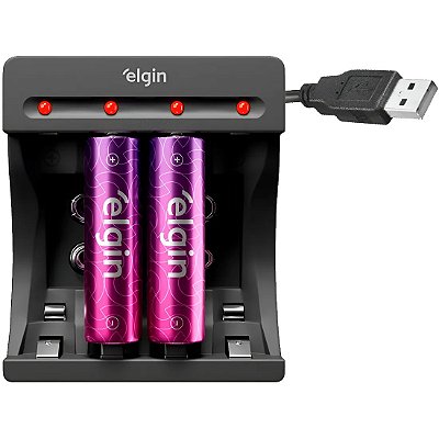 Carregador de Pilhas e Baterias USB - Elgin SCUSB com 2 pilhas AA