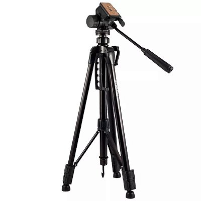 Tripé com Cabeça Hidráulica para Câmera Weifeng WT-3716 - Altura Máxima 1,60m - Suporta 3kg