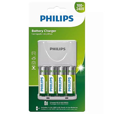 Carregador de Pilhas Philips com 4 pilhas AA - SCB2445NB/59