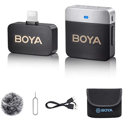 Microfone de Lapela sem fio para iPhone até Versão 14 Dual-Channel - Boya BY-M1V5