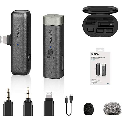 Microfone de Lapela sem fio para Câmera e iPhone até Versão 14 - Boya BY-WM3D