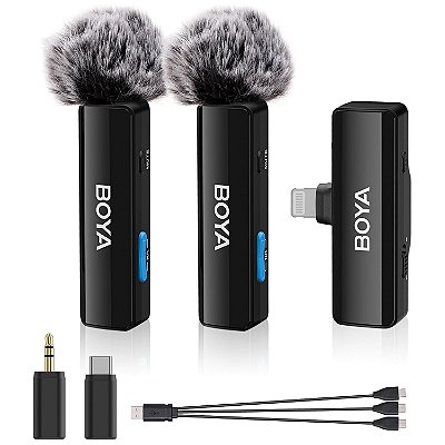 Microfone de Lapela sem fio BoyaLink A2 para iPhone, iOS, Android e DSLR