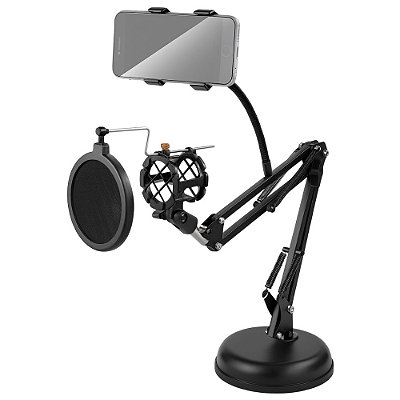 Braço Articulado de Mesa com Base para Microfone e Celular - Greika 25-C